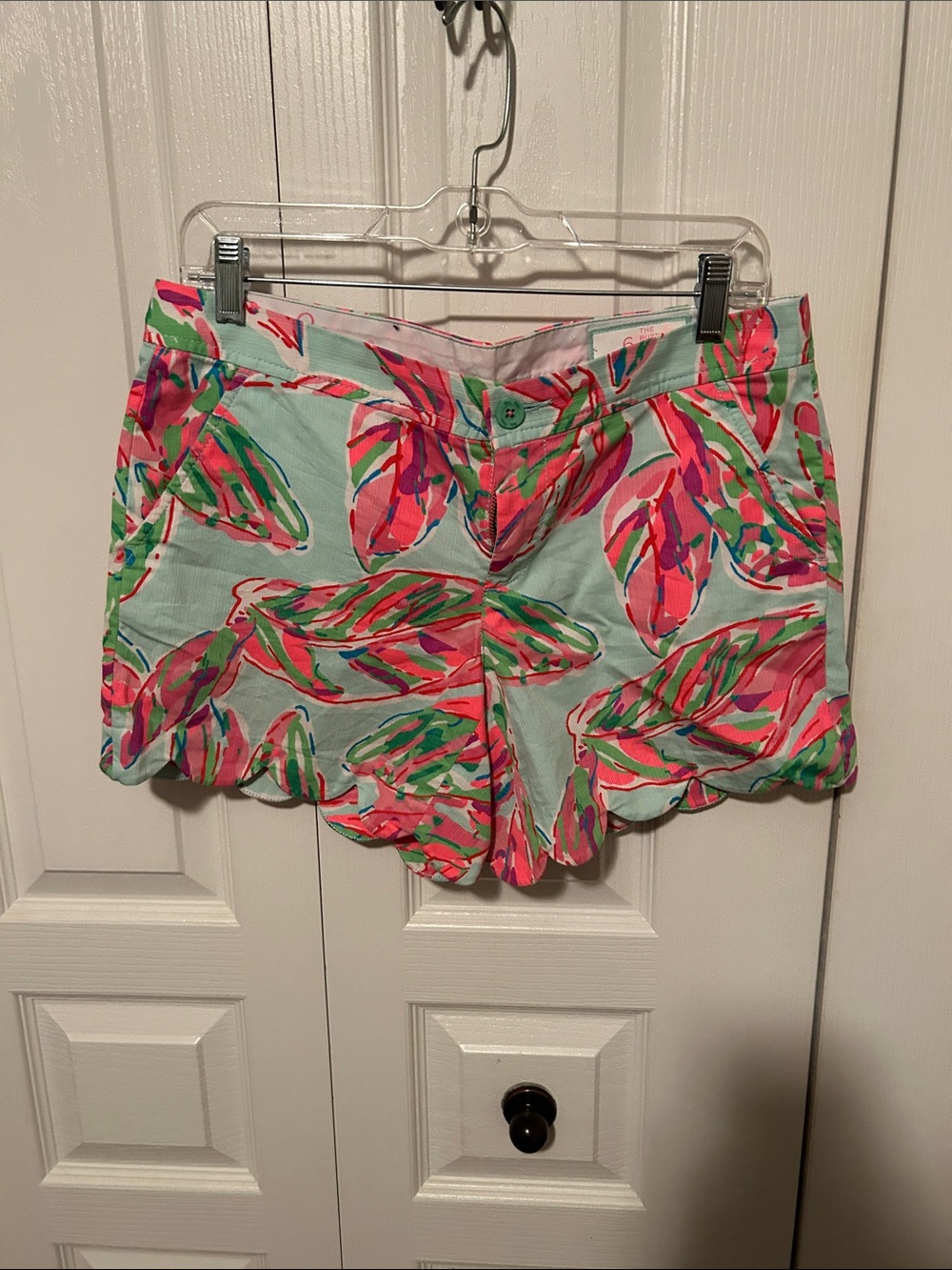 Lilly Pulitzer Scalloped Hem High Waist Shorts in Mint with Pink & Green Floral